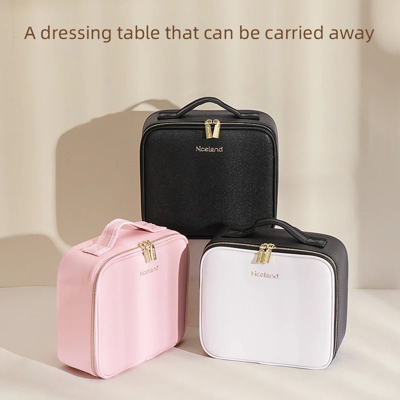 Makeup Travel Train Case with LED Lighted Mirror, 3 Color Adjust Settings, Travel Makeup Bag With Adjustable Dividers, - PickXee