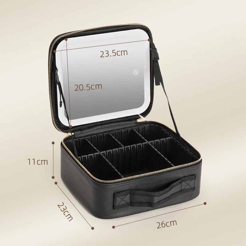 Makeup Travel Train Case with LED Lighted Mirror, 3 Color Adjust Settings, Travel Makeup Bag With Adjustable Dividers, - PickXee