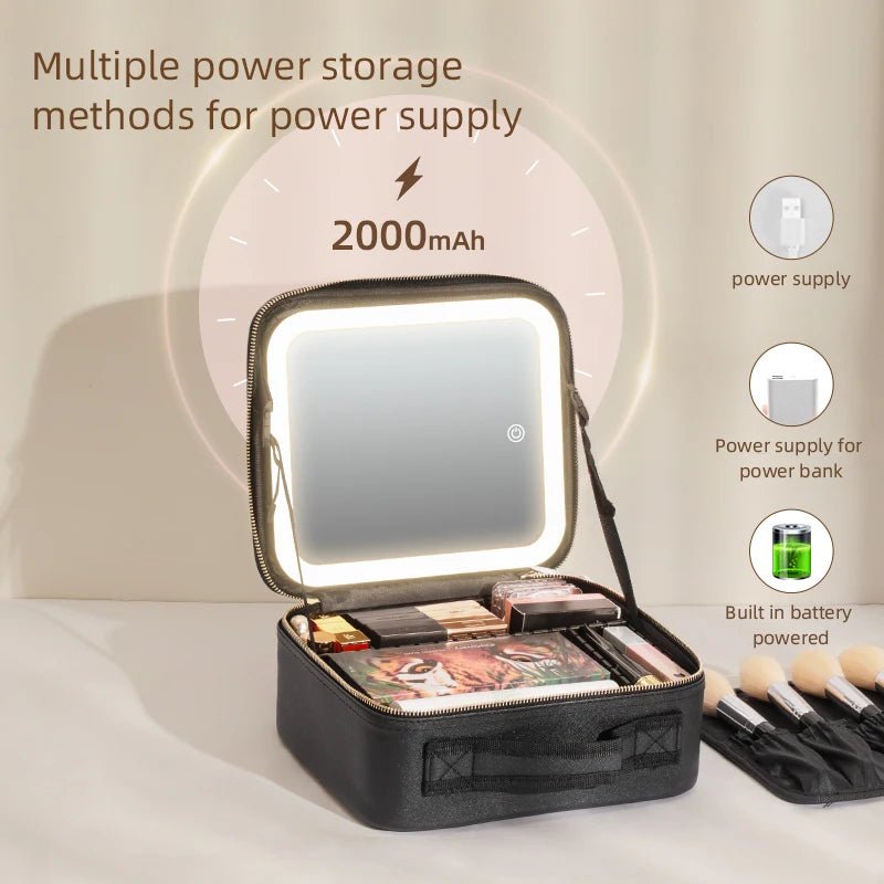 Makeup Travel Train Case with LED Lighted Mirror, 3 Color Adjust Settings, Travel Makeup Bag With Adjustable Dividers, - PickXee