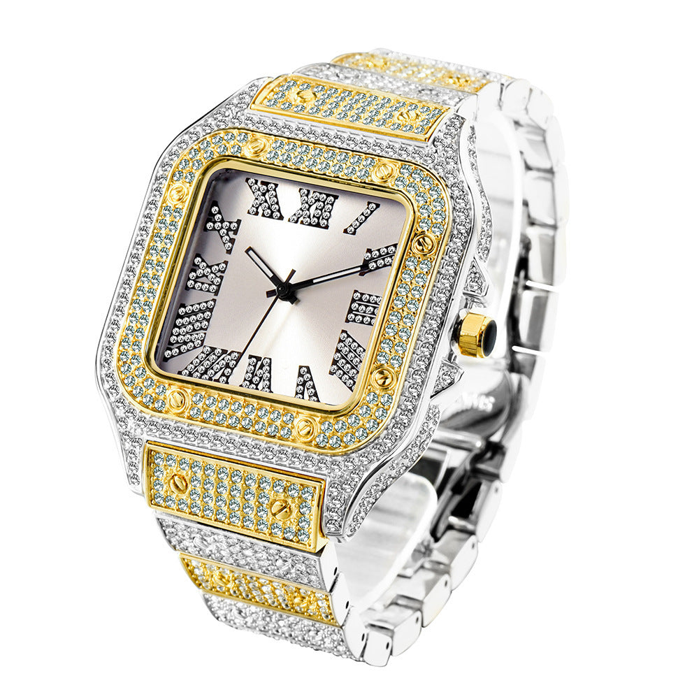 Fashion Hip Hop Diamond Full Diamond Square Men's Watch