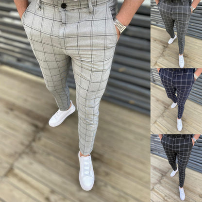 Men's Fashion Plaid Casual Feet Trousers