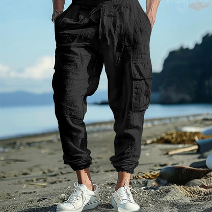 Multi-pocket Tether Solid Color Loose Cargo Pants Men