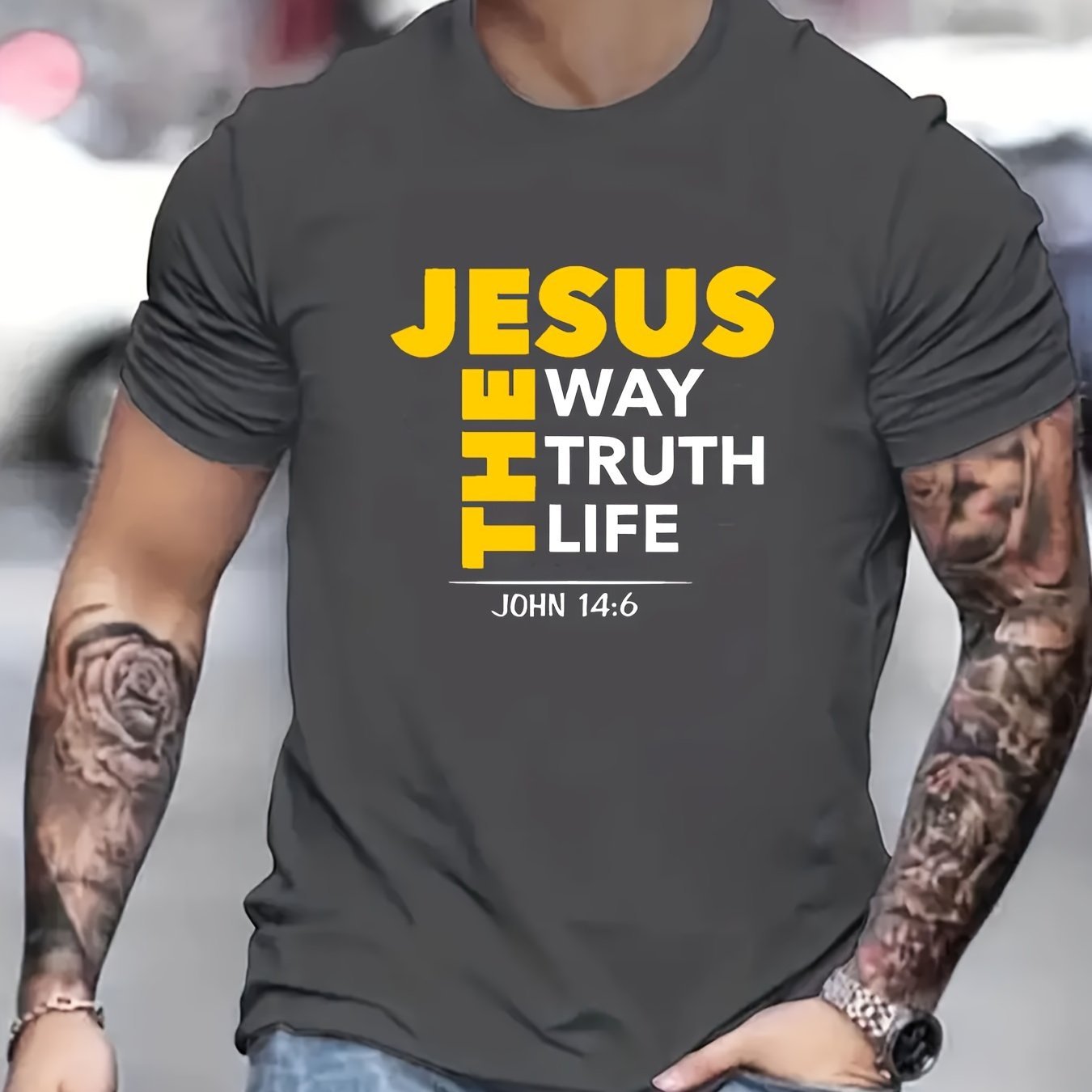 Jesus Print T-shirt, Men's T-shirt, Summer Casual Short Sleeved T-shirt