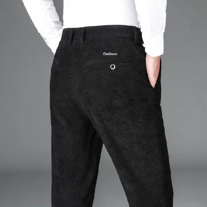 Fleece-lined Thick Corduroy Men's Pants Middle-aged High Waist Warm