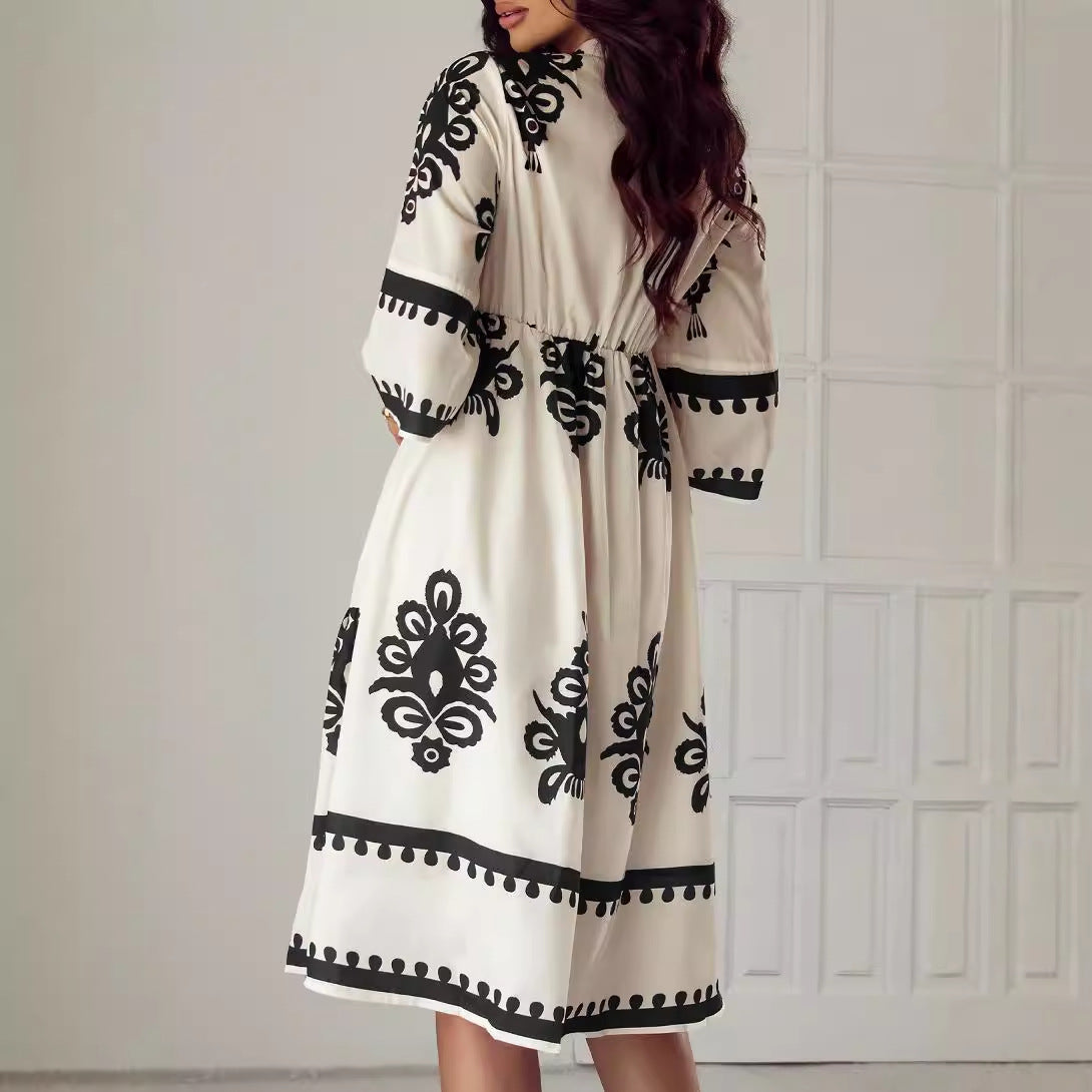 Women's Robe Fashion Printed Elegant Lace-up Dress