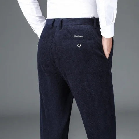 Fleece-lined Thick Corduroy Men's Pants Middle-aged High Waist Warm