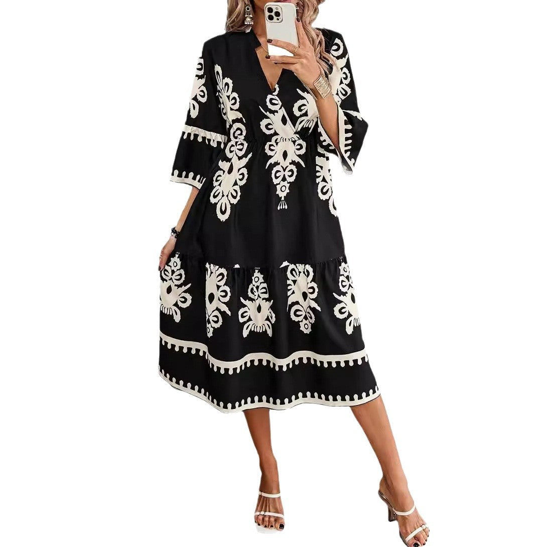 Women's Robe Fashion Printed Elegant Lace-up Dress