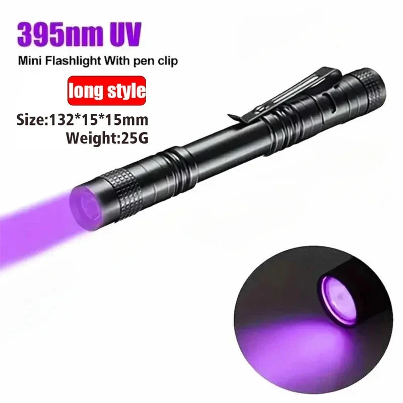 Portable 365nm UV Flashlight with Pen Clip