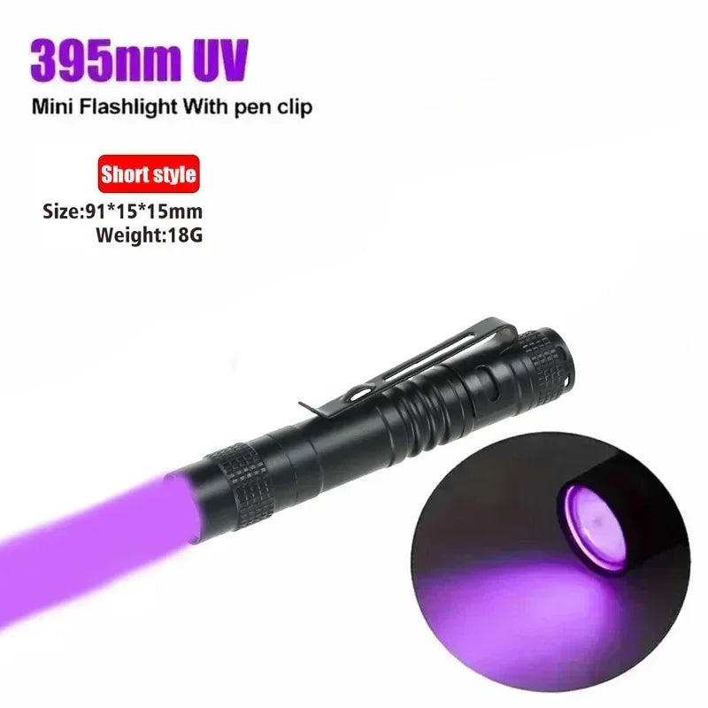 Portable 365nm UV Flashlight with Pen Clip