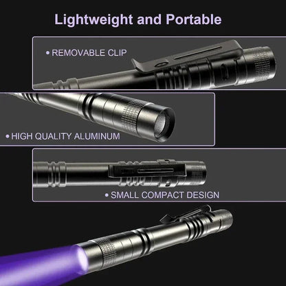 Portable 365nm UV Flashlight with Pen Clip