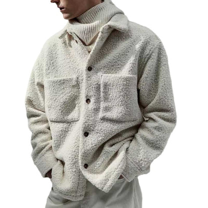 Fashion Solid Color Polo Collar Casual Lamb Wool Coat