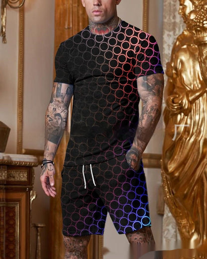 Men's Casual Short Sleeve Round Neck Gradient Colorful Suit