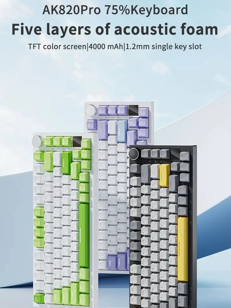 AJAZZ AK820/AK820Pro Mechanical Keyboard TFT Screen Multifunctional Knob Gaming Keyboard Wired/2.4GHz/BT Connect PC Keyboard - PickXee