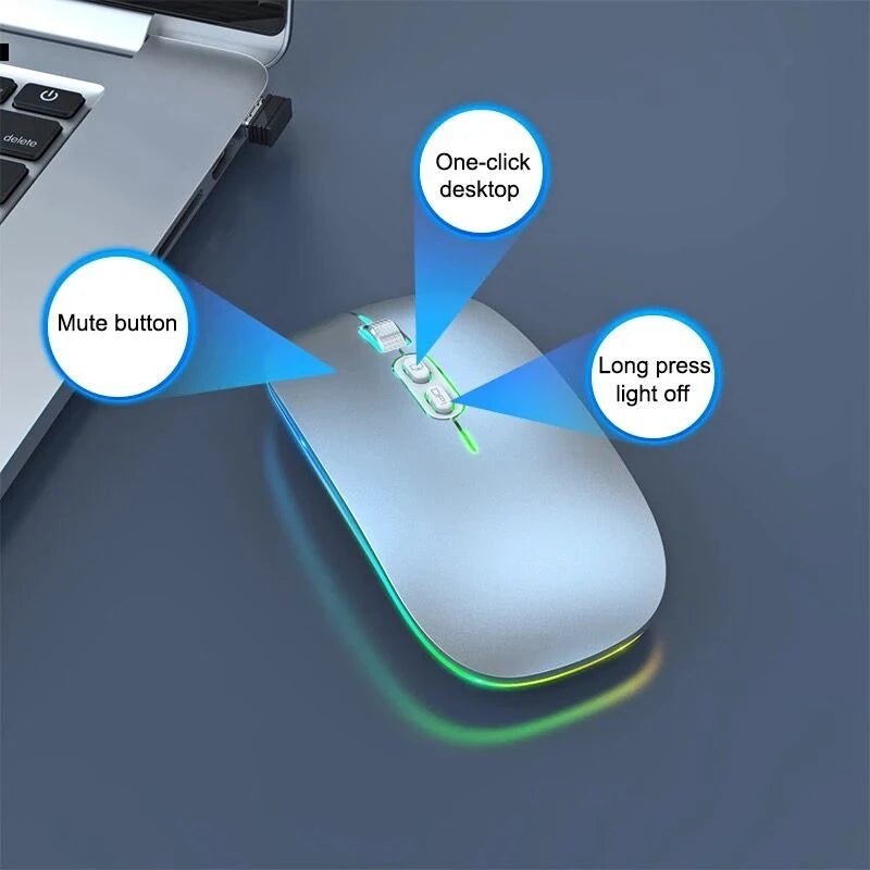 Dual Mode Bluetooth 2.4G Wireless Mouse One - Click Desktop Function Type - C Rechargeable Silent Backlight Mice for Laptop PC New - PickXee
