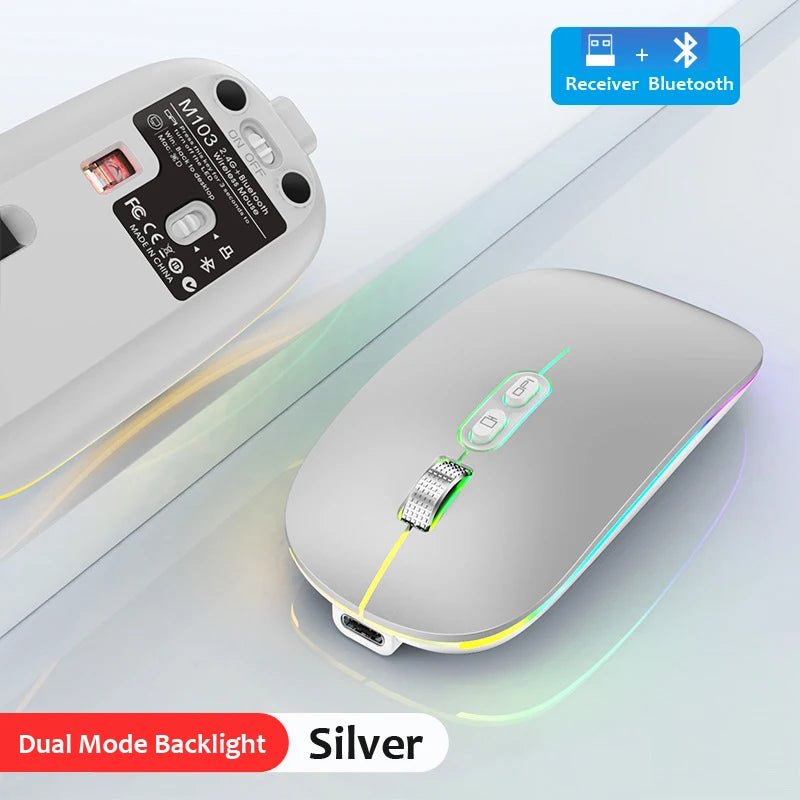Dual Mode Bluetooth 2.4G Wireless Mouse One - Click Desktop Function Type - C Rechargeable Silent Backlight Mice for Laptop PC New - PickXee
