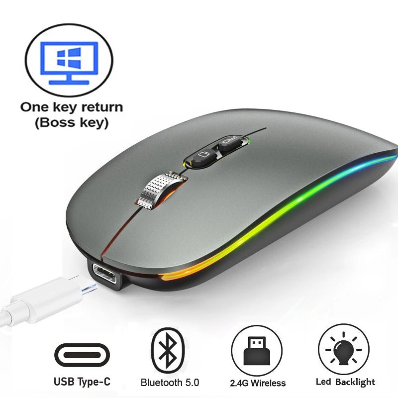 Dual Mode Bluetooth 2.4G Wireless Mouse One - Click Desktop Function Type - C Rechargeable Silent Backlight Mice for Laptop PC New - PickXee