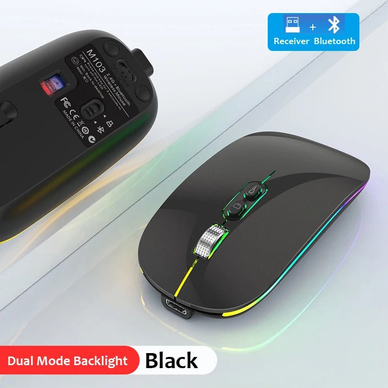 Dual Mode Bluetooth 2.4G Wireless Mouse One - Click Desktop Function Type - C Rechargeable Silent Backlight Mice for Laptop PC New - PickXee
