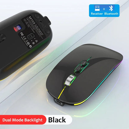 Dual Mode Bluetooth 2.4G Wireless Mouse One - Click Desktop Function Type - C Rechargeable Silent Backlight Mice for Laptop PC New - PickXee