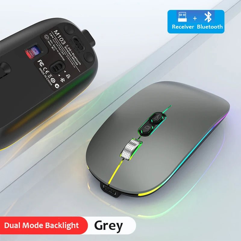 Dual Mode Bluetooth 2.4G Wireless Mouse One - Click Desktop Function Type - C Rechargeable Silent Backlight Mice for Laptop PC New - PickXee