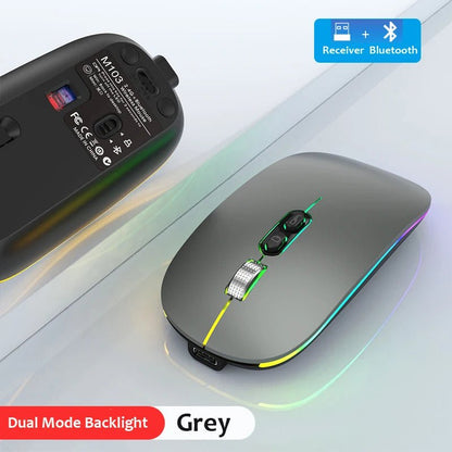 Dual Mode Bluetooth 2.4G Wireless Mouse One - Click Desktop Function Type - C Rechargeable Silent Backlight Mice for Laptop PC New - PickXee
