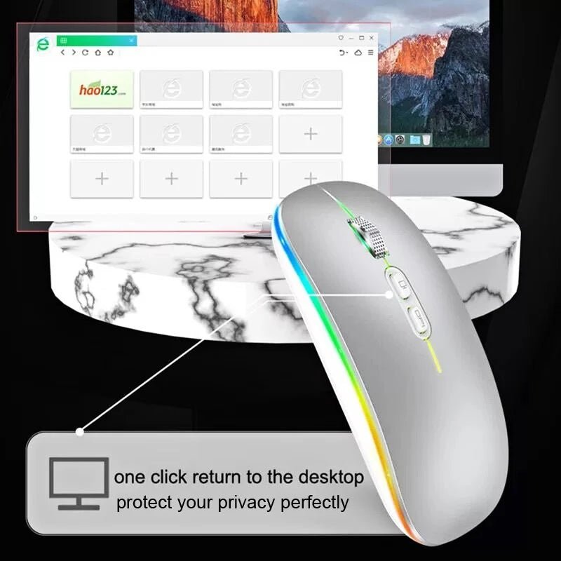 Dual Mode Bluetooth 2.4G Wireless Mouse One - Click Desktop Function Type - C Rechargeable Silent Backlight Mice for Laptop PC New - PickXee