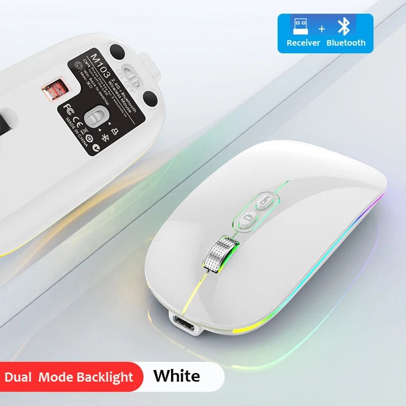 Dual Mode Bluetooth 2.4G Wireless Mouse One - Click Desktop Function Type - C Rechargeable Silent Backlight Mice for Laptop PC New - PickXee