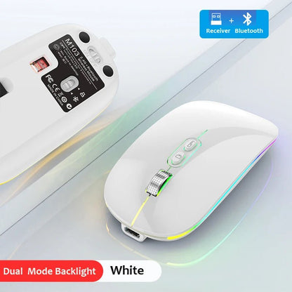 Dual Mode Bluetooth 2.4G Wireless Mouse One - Click Desktop Function Type - C Rechargeable Silent Backlight Mice for Laptop PC New - PickXee