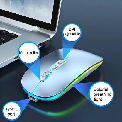 Dual Mode Bluetooth 2.4G Wireless Mouse One - Click Desktop Function Type - C Rechargeable Silent Backlight Mice for Laptop PC New - PickXee