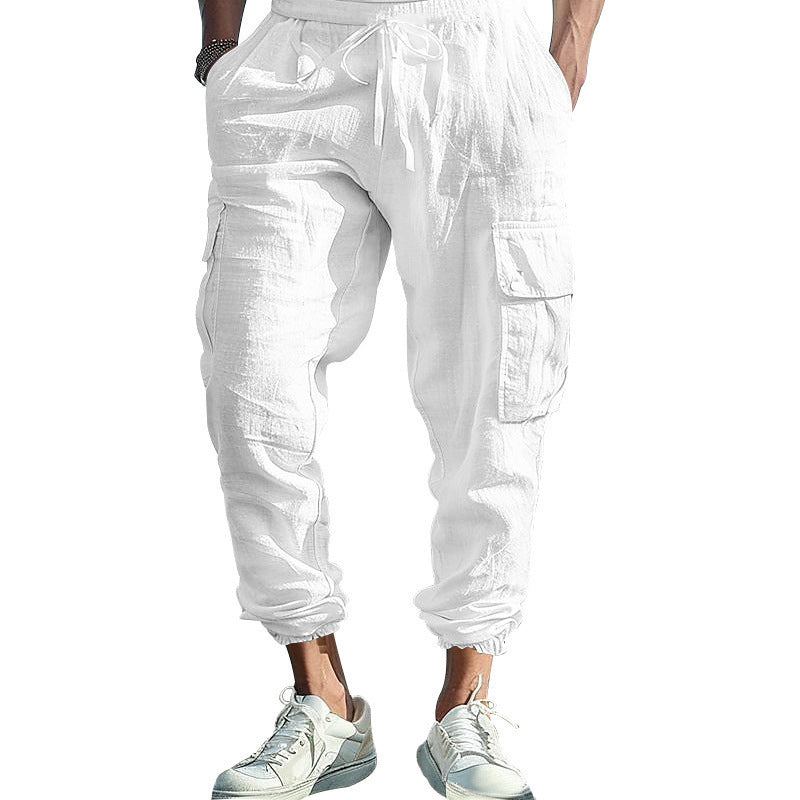 Multi-pocket Tether Solid Color Loose Cargo Pants Men