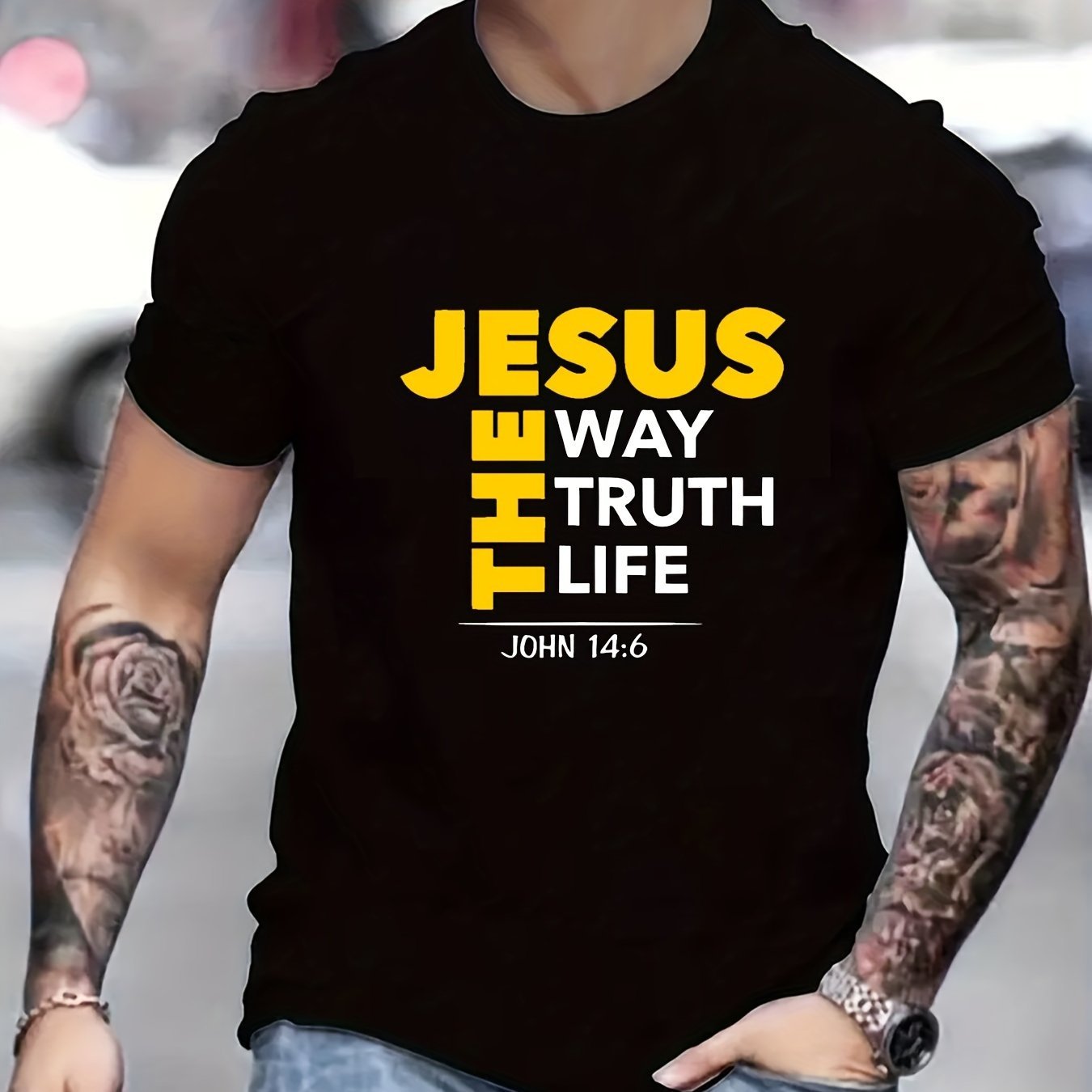 Jesus Print T-shirt, Men's T-shirt, Summer Casual Short Sleeved T-shirt