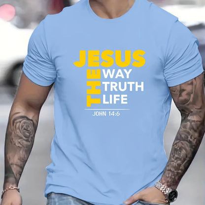 Jesus Print T-shirt, Men's T-shirt, Summer Casual Short Sleeved T-shirt