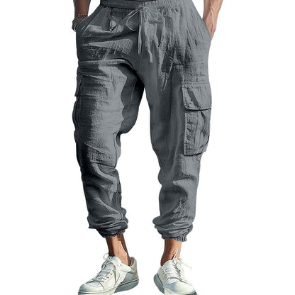 Multi-pocket Tether Solid Color Loose Cargo Pants Men