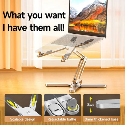 Foldable Laptop Stand 360°Rotation Notebook Table Aluminum Alloy Holder Portable Book Tablet Bracket with Heat Dissipation - PickXee