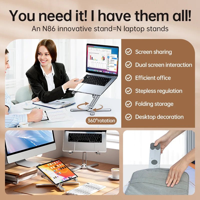 Foldable Laptop Stand 360°Rotation Notebook Table Aluminum Alloy Holder Portable Book Tablet Bracket with Heat Dissipation - PickXee