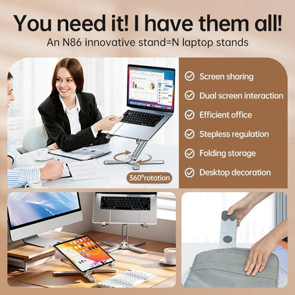Foldable Laptop Stand 360°Rotation Notebook Table Aluminum Alloy Holder Portable Book Tablet Bracket with Heat Dissipation - PickXee