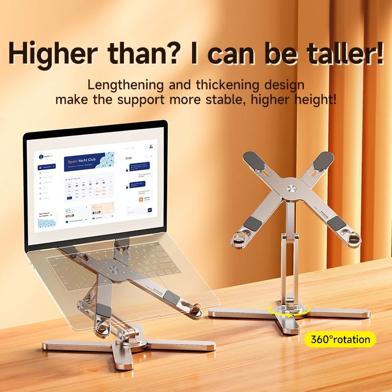 Foldable Laptop Stand 360°Rotation Notebook Table Aluminum Alloy Holder Portable Book Tablet Bracket with Heat Dissipation - PickXee