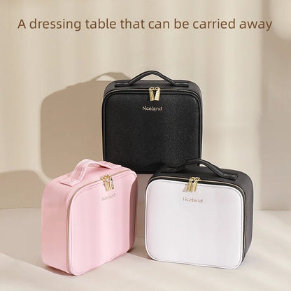 Makeup Travel Train Case with LED Lighted Mirror, 3 Color Adjust Settings, Travel Makeup Bag With Adjustable Dividers, - PickXee