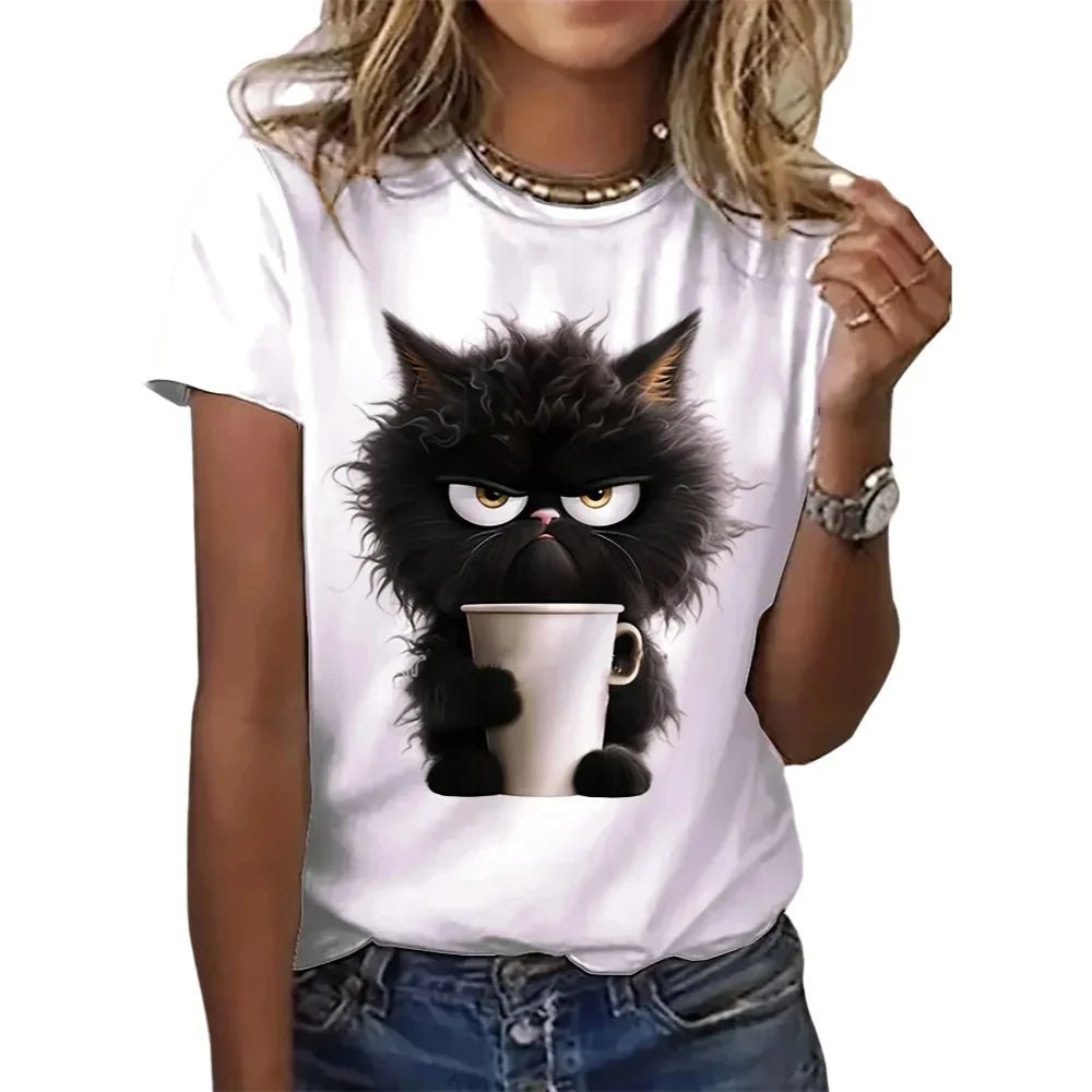 Women’s Cute Cat Print Tee - PickXee